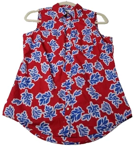 Camisa con botones St. John’s Bay para mujer pequeña S azul rojo floral sin mangas primavera - Imagen 1 de 9