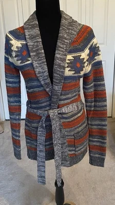 Roxy подпоясанный кардиган свитер женщин Aztec печати Sz Med разноцветный - Изображение 1 из 4