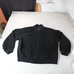 Vintage Croft & Barrow Leather Jacket Mens 2XL Black Genuine Bomber Zip Lined - Picture 1 of 12