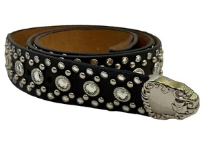 SSM Cinturón Mujer Cuero Negro Cinturón Tachonado Estrás Boho TALLA 36 NUEVO Sin Hebilla - Imagen 1 de 7