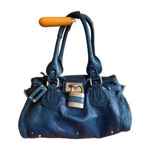 Chloe Paddington Satchel Handbag Blue Leather Large Padlock Silver Hardware - Picture 1 of 12