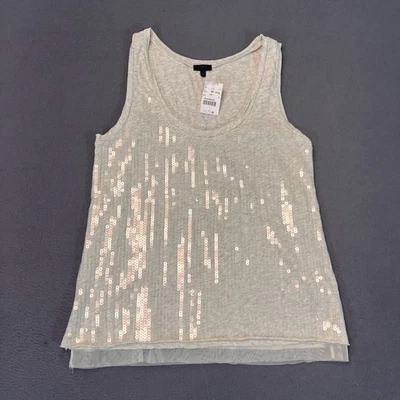 J.CREW Tank Top Womens Med Sequin Embellished Scoop Neck 100% Cotton Ivory NWT - Image 1 of 4