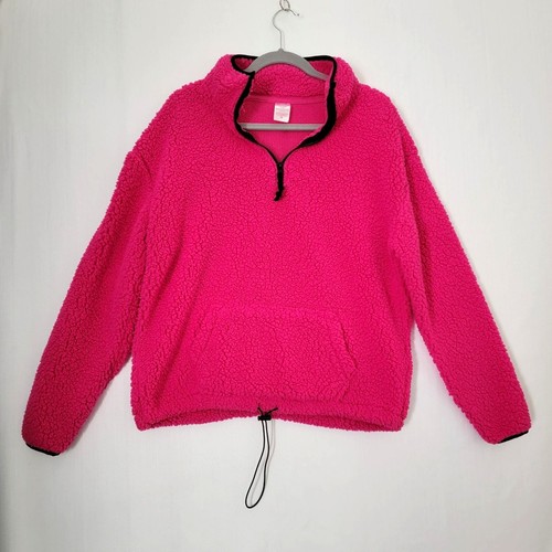 VETEMENTS Giacca da donna No Boundaries stile sherpa in pile 2XL rosa caldo tasche 1 4 cerniera