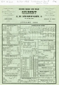 Paris III ème 25 Rue Notre Dame de Nazareth - Intéressant Tarif de Juillet 1868 - Picture 1 of 1