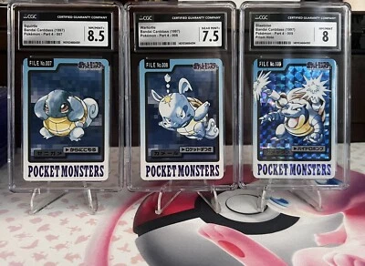 1997 Pokémon Bandai Carddass Pocket Monsters 3 Set Squirtle, Wartotle, Blastoise Foto 1 de 4