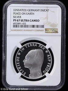 Germany Silver Ducat Fantasy Proof Peace on Earth Undated NGC PF 67 Ultra Cameo - Picture 1 of 4