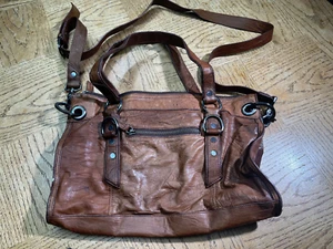 Junior Drake Distressed Leather Large Hobo Crossbody Bag Braided Brown - Picture 1 of 10