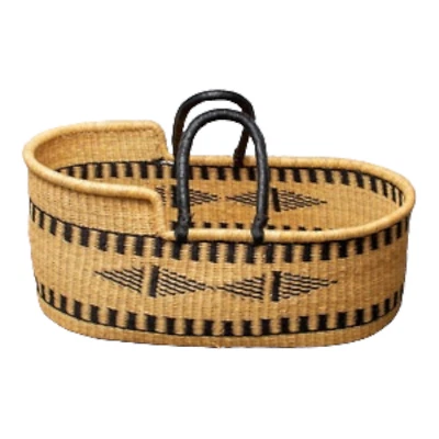 Cesta de bebê African Moses – Berço Bolga tecido à mão com diamante negro e xadrez - Imagem 1 de 3