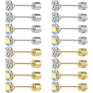 2 Pairs 20G Stainless Steel Threass Flat Back Stud Earrings for Women Jewelry - Picture 1 of 28