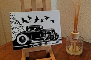 Originial acrylic painting. Hot rod vintage custom car. hand painted unique art. - Picture 1 of 3