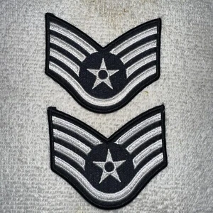 U.S AIR FORCE STAFF SERGEANT RANK INSIGNIA STRIPES MILITARY UNIFORM PATCHES PAIR - Picture 1 of 2