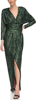 Calvin Klein Elegant Malachite Green Metallic Sequined Maxi Gown  size 6 - Image 1 of 4