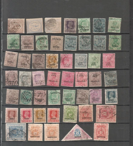 India states Alwar Chamba Bhopal Jind Patiala Gwalior lot of 51 used stamps Cover