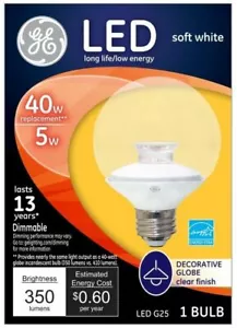 LED GE Decorative Globe Bulb Base Standard Clear Soft 40 Watts Soft White - Picture 1 of 3