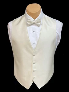 Men's Ivory Tuxedo Vest with Tie Bow or Long Groom Prom Wedding Party Cruise - Picture 1 of 10