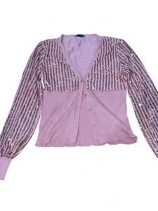 Y2K cute Pink sequin cardigan long sleeves Brand Venus women's medium 2000s  - Picture 1 of 6