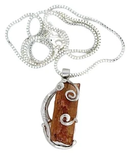 Tourmaline Wirewrapped Crystal Silver Color 1 1/2" Pendant 18" Box Chain EPPC97 - Picture 1 of 2