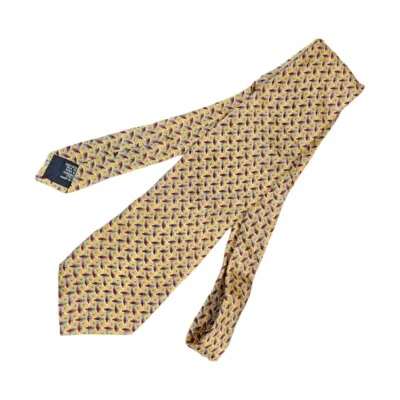 CORBATA EMANUEL UNGARO PARÍS 100% SEDA ITALIA Rojo Dorado Amarillo Plata Geométrica Foto 1 de 3
