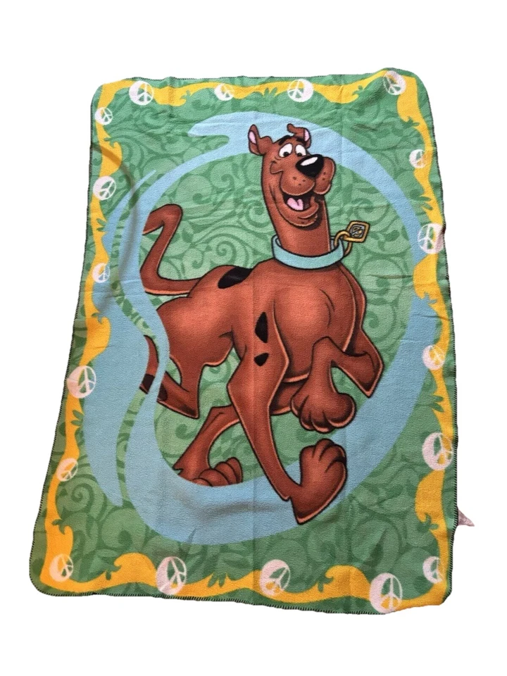 Cobertor de lã vintage SCOOBY DOO placa de paz redemoinho verde crianças 45x60 - Imagem 1 de 1