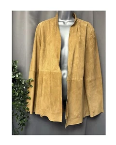 Eileen Fisher Goat Suede Open Front Blazer Jacket Cardigan Camel Tan Size M BNWT - Picture 1 of 9