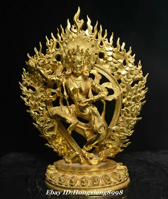 14.1" Antique Tibet Buddhism Bronze Gilt Vajravarahi Dorje Phakmo Buddha Statue - Image 1 of 4