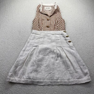 Anthropologie Koto Bolofo Dress Womens 6 Brown Stripes Linen Sleeveless - Picture 1 of 14