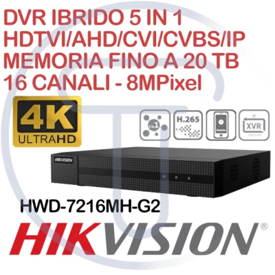 TANCREDI SRL DVR Hikvision Hiwatch HWD-7216MHG2 16 canali 8 Megapixel ibrido 5 in 1 HDTVI/AHD