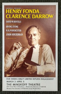 1975 Clarence Darrow Broadway Theater Window Card Poster 14"x22"