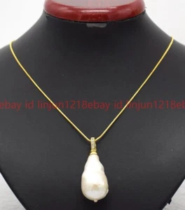 Elegant Pretty Gold Chain & White Baroque Keshi Pearl Pendant Necklace 18" - Picture 1 of 12