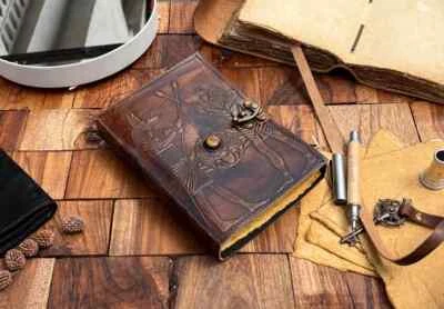 Egyptian Vintage Leather Journal with Lock • Ancient Hieroglyps Book of Shadows - Image 1 of 4