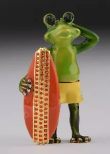 Froschsurfen Schmuckdose Handarbeit von Keren Kopal & österreichischen Kristallen - Bild 1 von 9