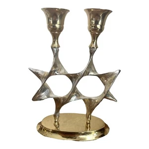 Unique Brass Duo Star of David Menorah Jewish - Picture 1 of 9