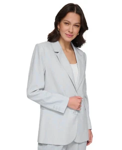 /LX015/ DKNY Blazer oversize due bottoni misto lino pelle di squalo taglia XS $149 - Foto 1 di 4