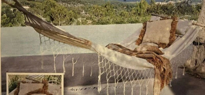 Luxus-Hängematte mit Schmucksaum Boho Holzrahmen Macramé Baumwolle Beige - Bild 1 von 3