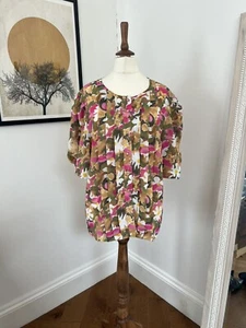Jacque Vert 1980s Pink Floral Blouse Balloon Sleeve Pleated Front | Formal Wear - Picture 1 of 6