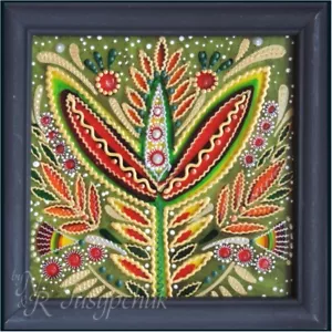 Ukrainisches Volk traditionelles Gemälde auf Glas handgefertigt gerahmt Wanddeko 14x14cm - Bild 1 von 4