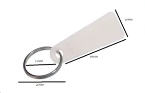 Schlüsselanhänger 50 mm x 15 mm -18 mm weißes Etikett mit geteiltem Schlüsselring 10er Pack - Bild 1 von 1