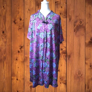 Lady Camille Women's Large Short Sleeve Floral Nightgown Partial Zip Vintage - Picture 1 of 7
