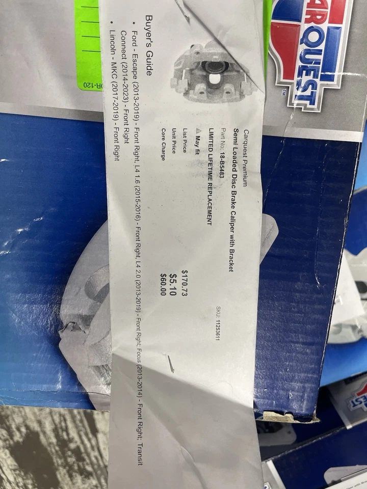 Pinza de freno delantera derecha Ford Escape Focus Lincoln MKC 18-B5483 2014-2019 Foto 1 de 1