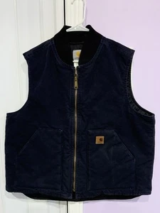 Vtg Carhartt V02 MDT Duck Canvas Vest Quilt Lined Sz XL Navy - Picture 1 of 6