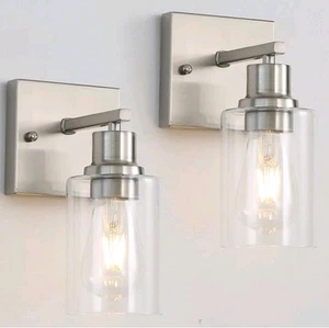 Modern Vanity Light Fixtures - Brushed Nickel with Glass Shade, Set of 2 - Picture 1 of 5