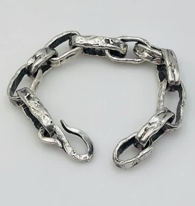 Brazalete de cadena de eslabones abiertos grandes de plata esterlina maciza pesada artesanal vintage - Imagen 1 de 11