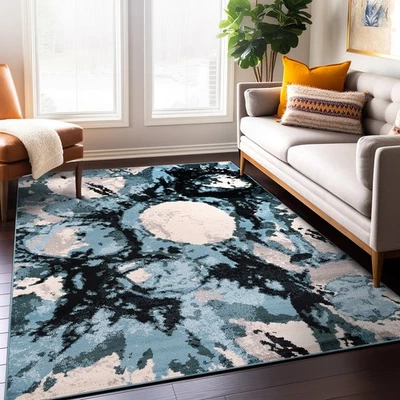 Rugshop Area Rug Contemporary Abstract Circles Rugs for Living Room Blue 8X10 - Image 1 of 4