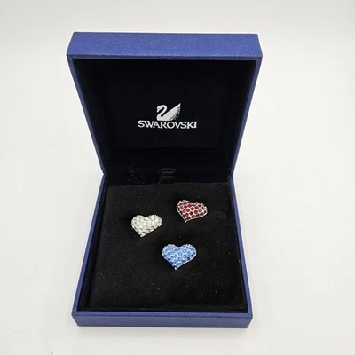 Swarovski Crystals Pave Three Heart Pins Set New in Box with Insert - Image 1 of 4