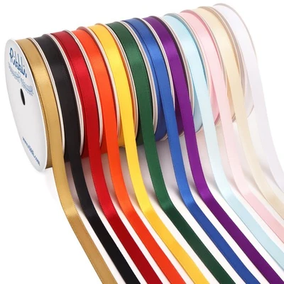 Rainbow Satin Ribbon 1/4 Inch x 12 Rolls Total 60 Yards- Colorful Ribbon for Gif - Image 1 of 4