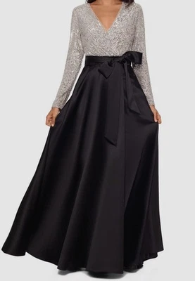 Vestido de baile para mujer Xscape negro manga larga lentejuelas cuello en V talla 16 Foto 1 de 3