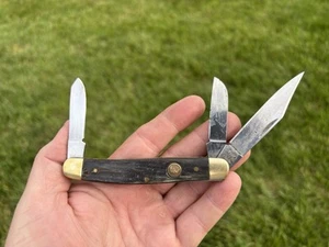 Vintage HEN & ROOSTER, 313 BH, 4116 GS, 3 Blade Folding Pocket Knife Stag Handle - Picture 1 of 18