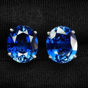 Classically Royal Blue Sapphire 13.10Ct 925 Sterling Silver Handmade Earrings - Picture 1 of 5
