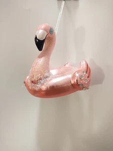 Galleggiante fenicottero vetro soffiato ornamento natalizio rosa glitter dipinto a mano 3,25" - Foto 1 di 4