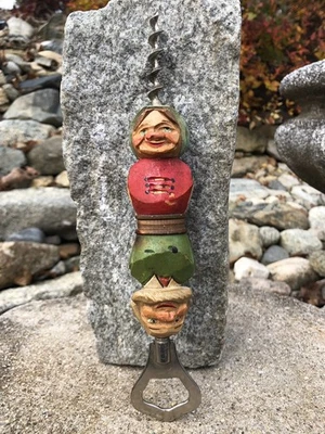 Herramienta de barra sacacorchos sacacorchos vintage de madera tallada hombre mujer Foto 1 de 4